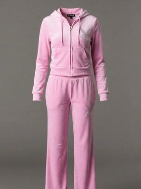 PLAYBOY Pink Velour Zip Hoodie & Pants Lounge Set